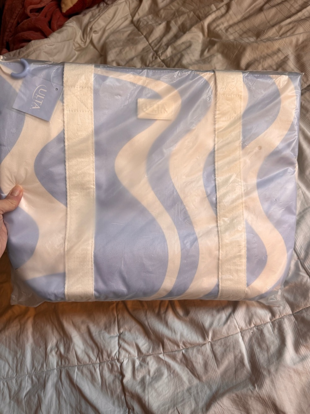 Ulta Beauty Tote Light Blue & Cream Wave  Bag Zippered